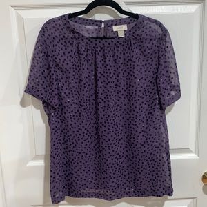 Loft Sheer Purple Polka Dot Top Size XL